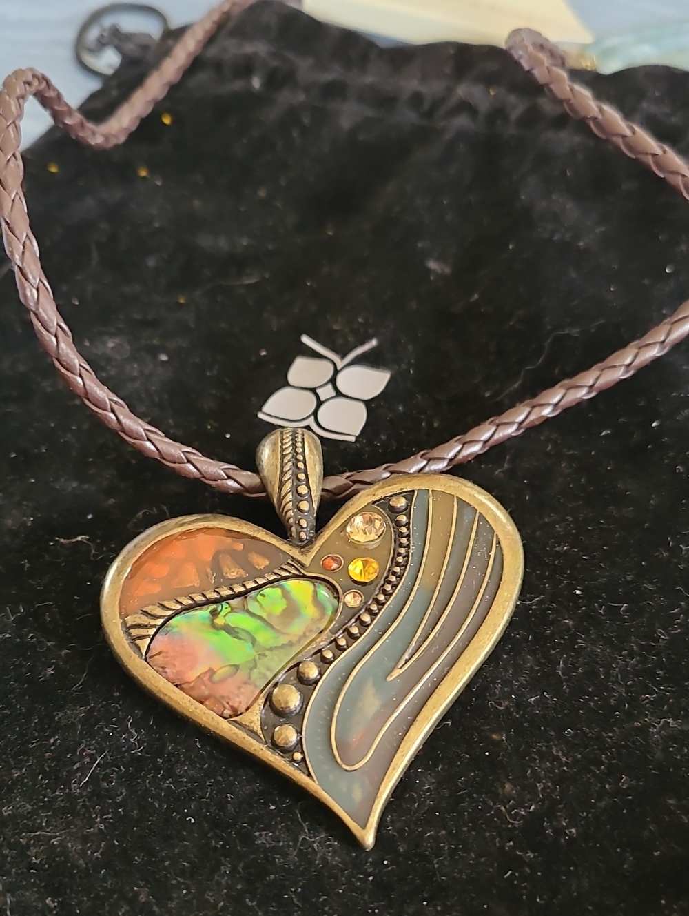 Christopher & Banks Iridescent Green-Orange Heart Pendant Necklace